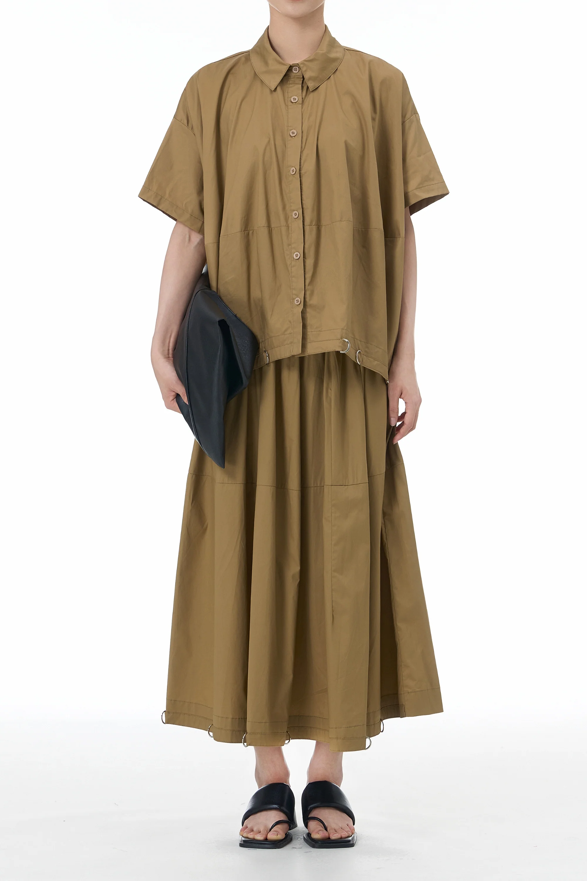 Camel Brown Skirt Cotton Coord Set