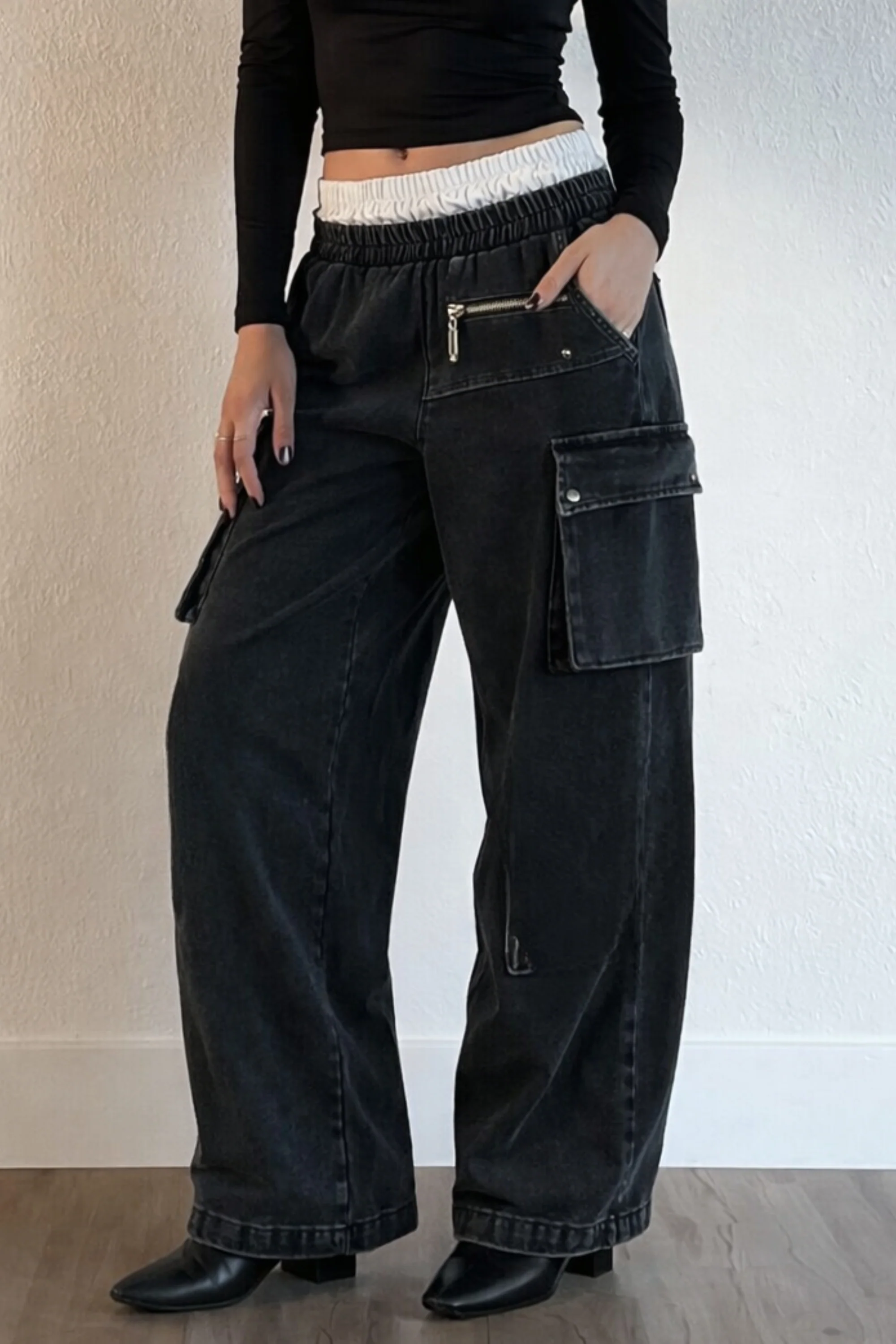 Charcoal Washed Cargo Pants