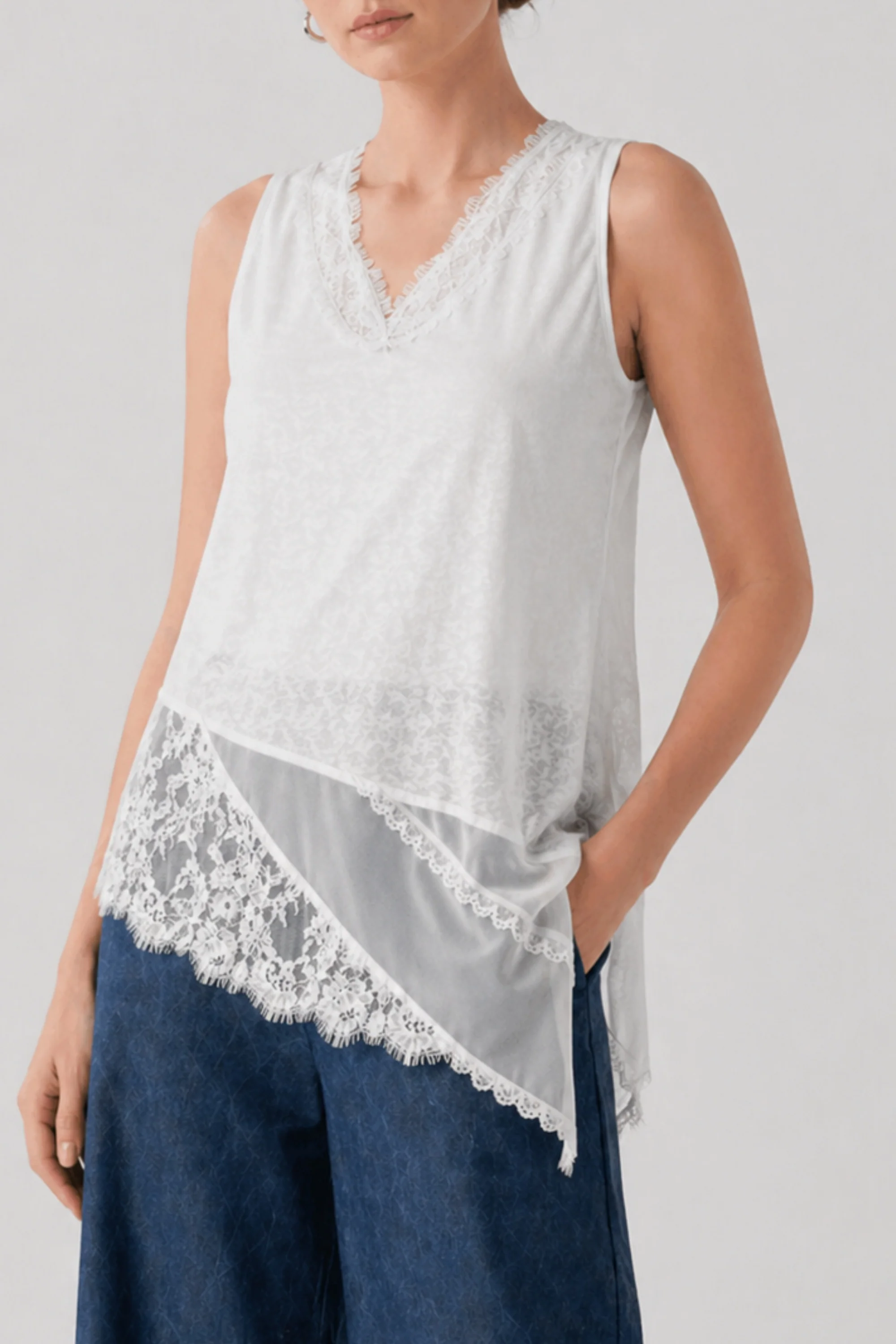 White Lace Cascade Top