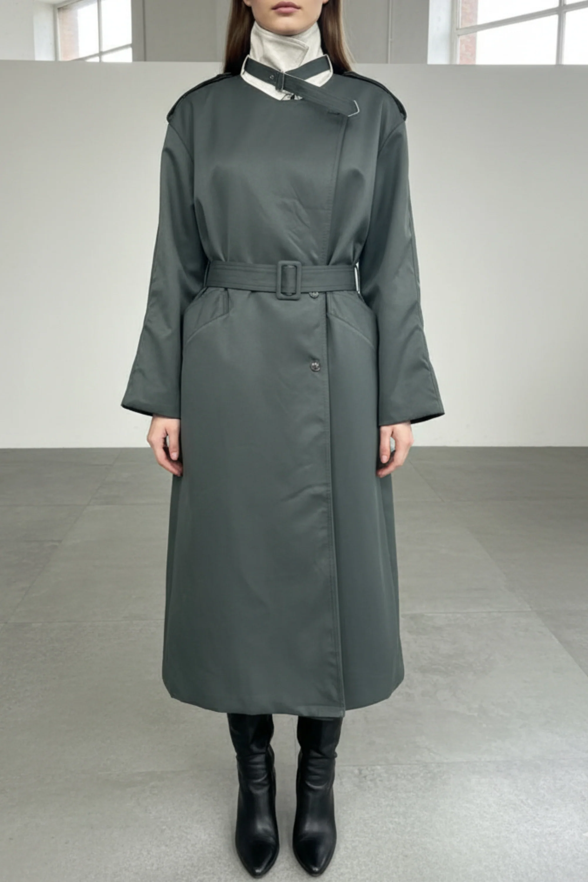 Moss Green Dual Belted Trench Coat