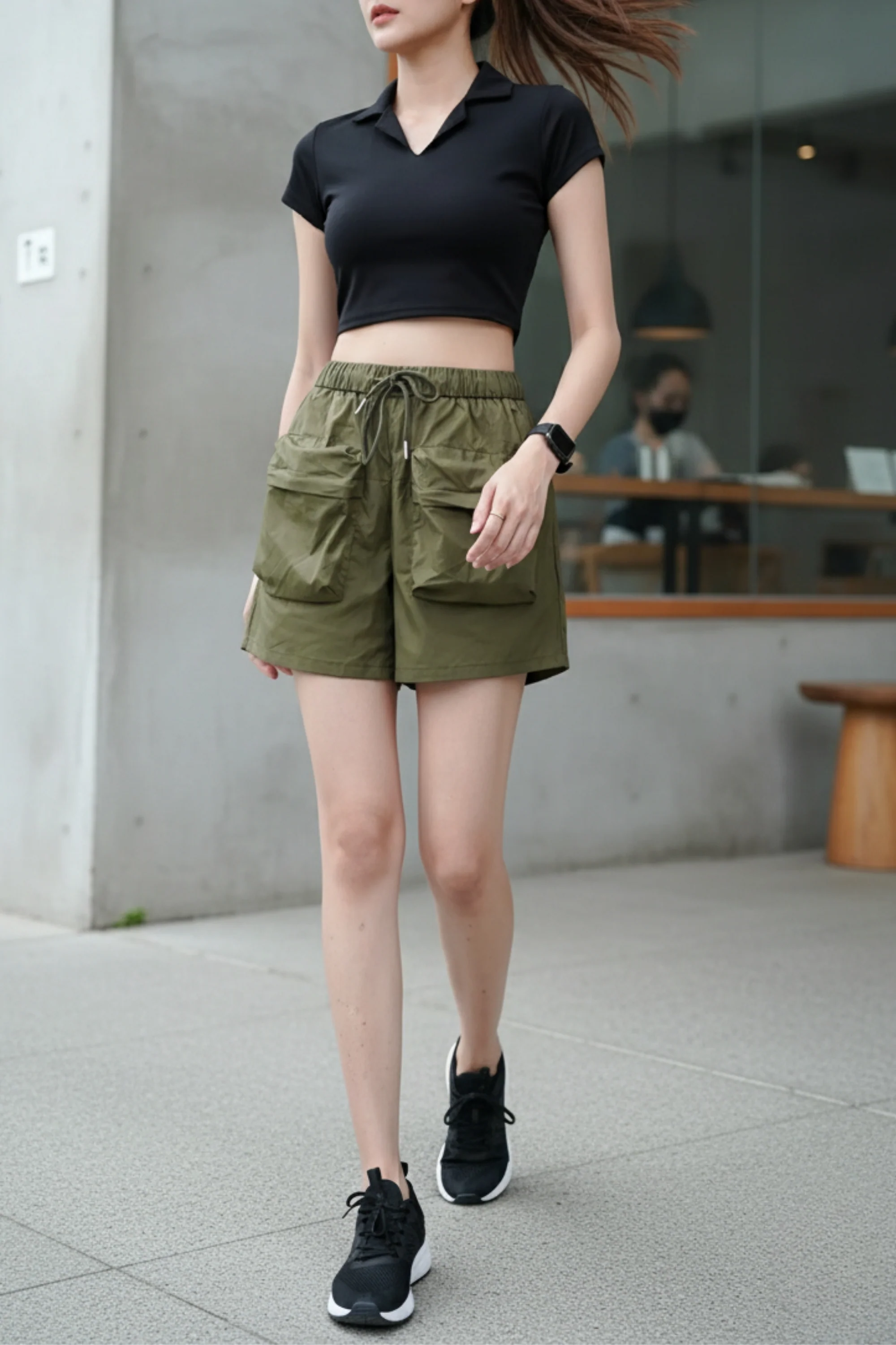Army Green Shorts With Patch Pockets