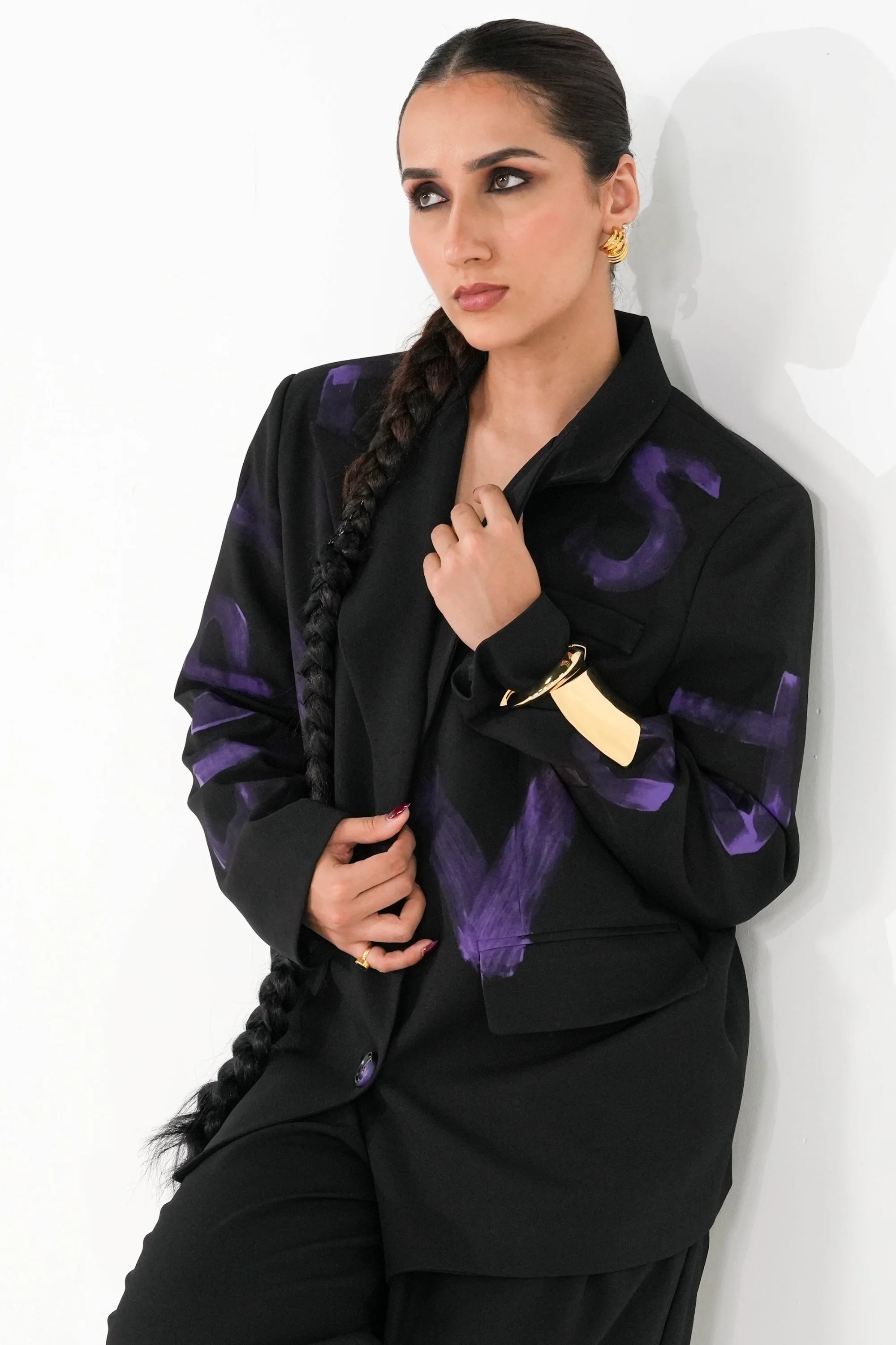 Violet Strokes Black Blazer