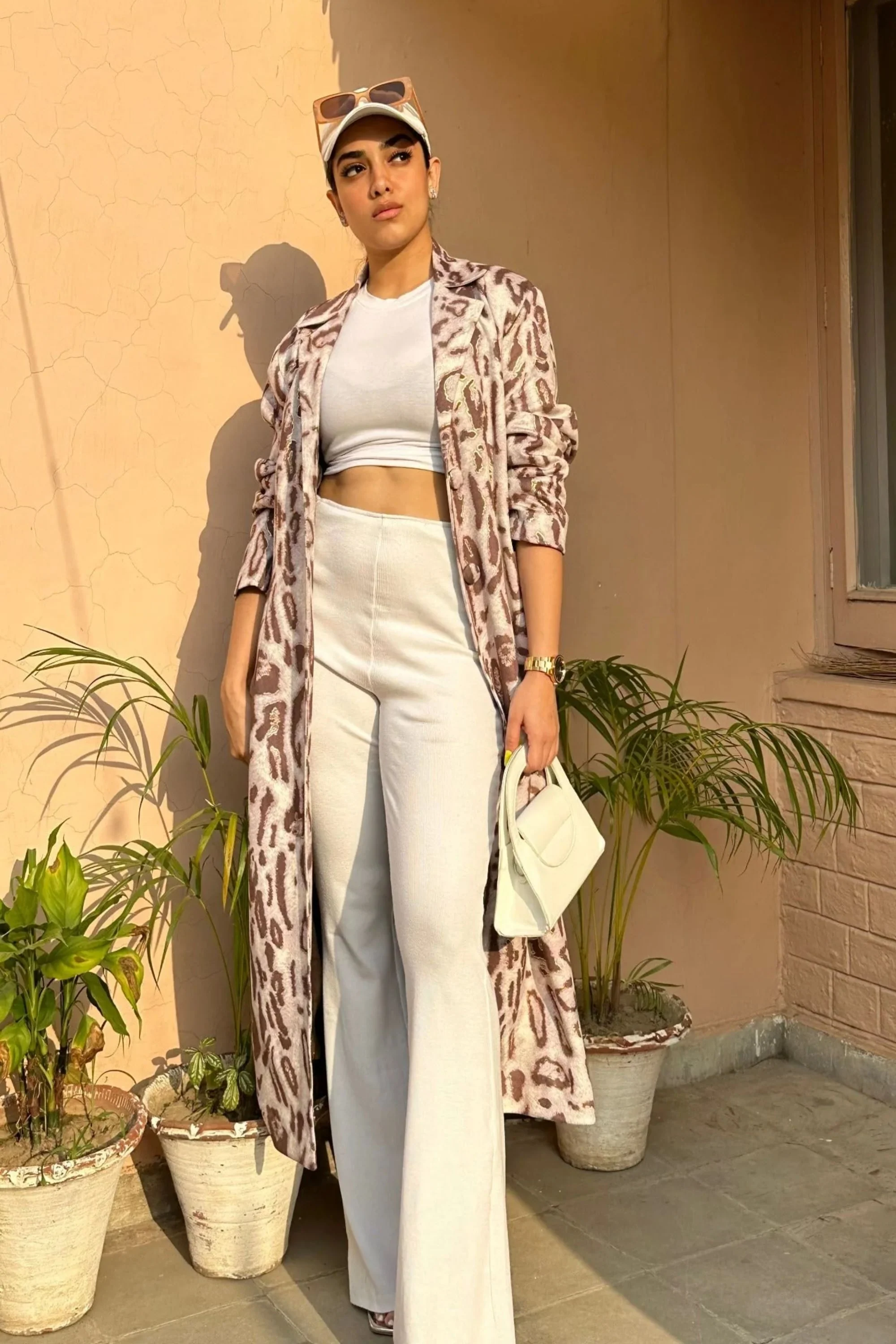 Animal Print Suede Trench Coat