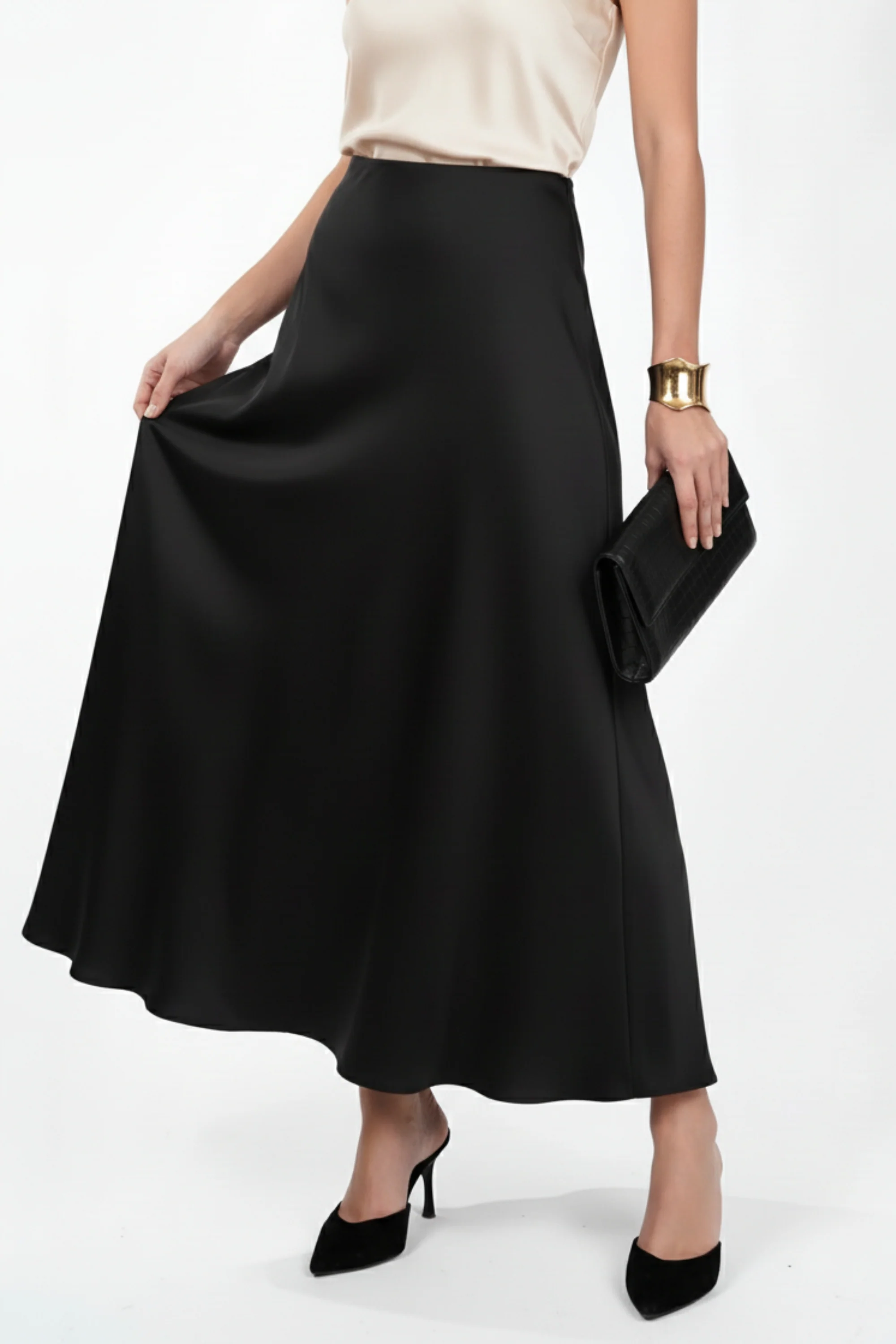 Cosmic Black Satin Skirt