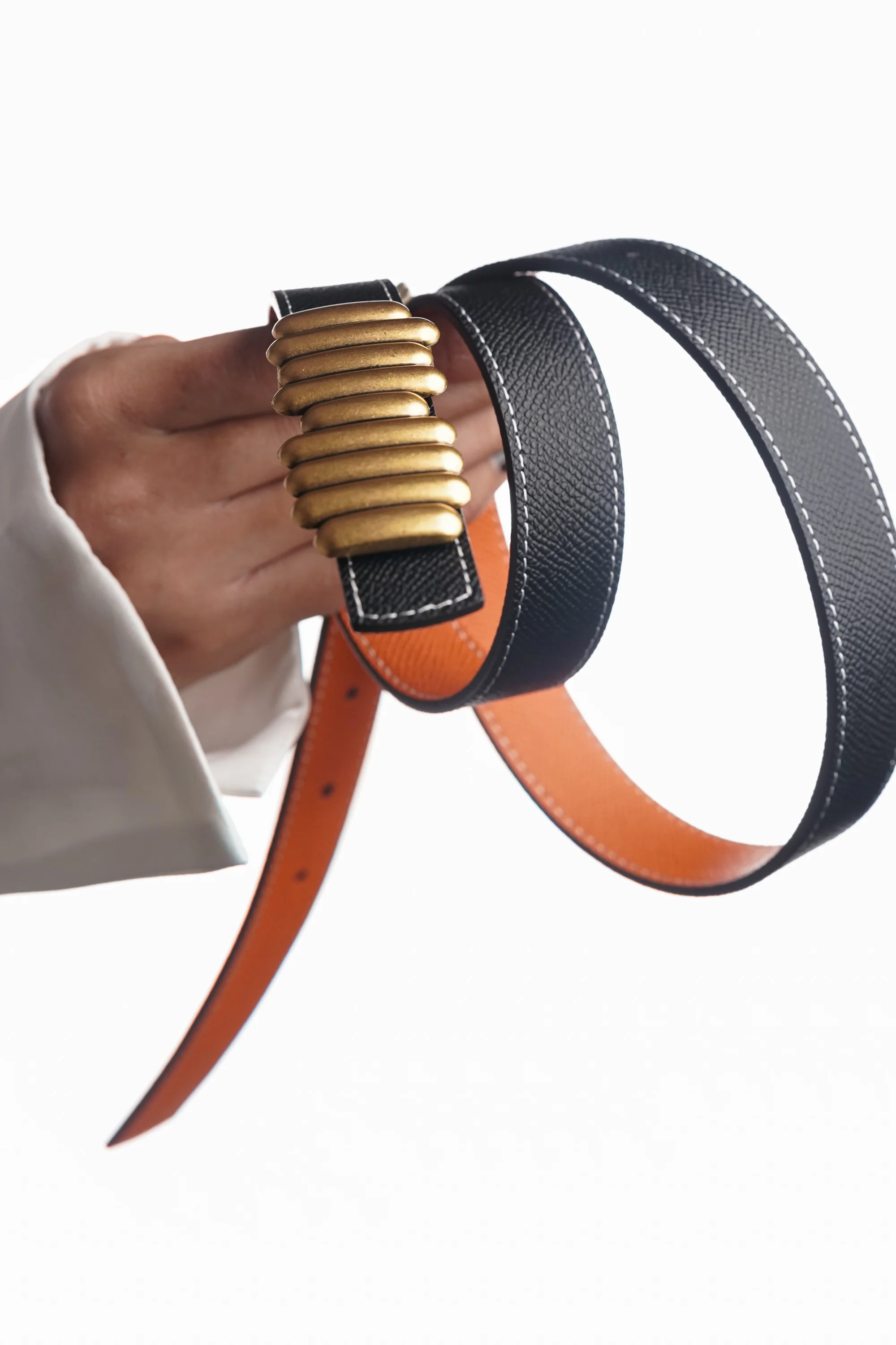 Orange Black Bar Reversible Buckle Belt