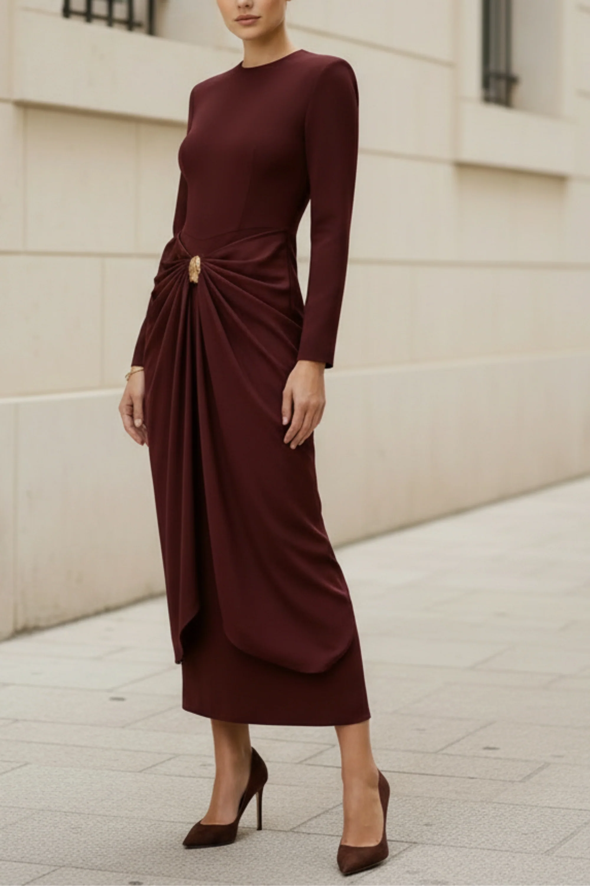 Imperial Maroon Draped dress