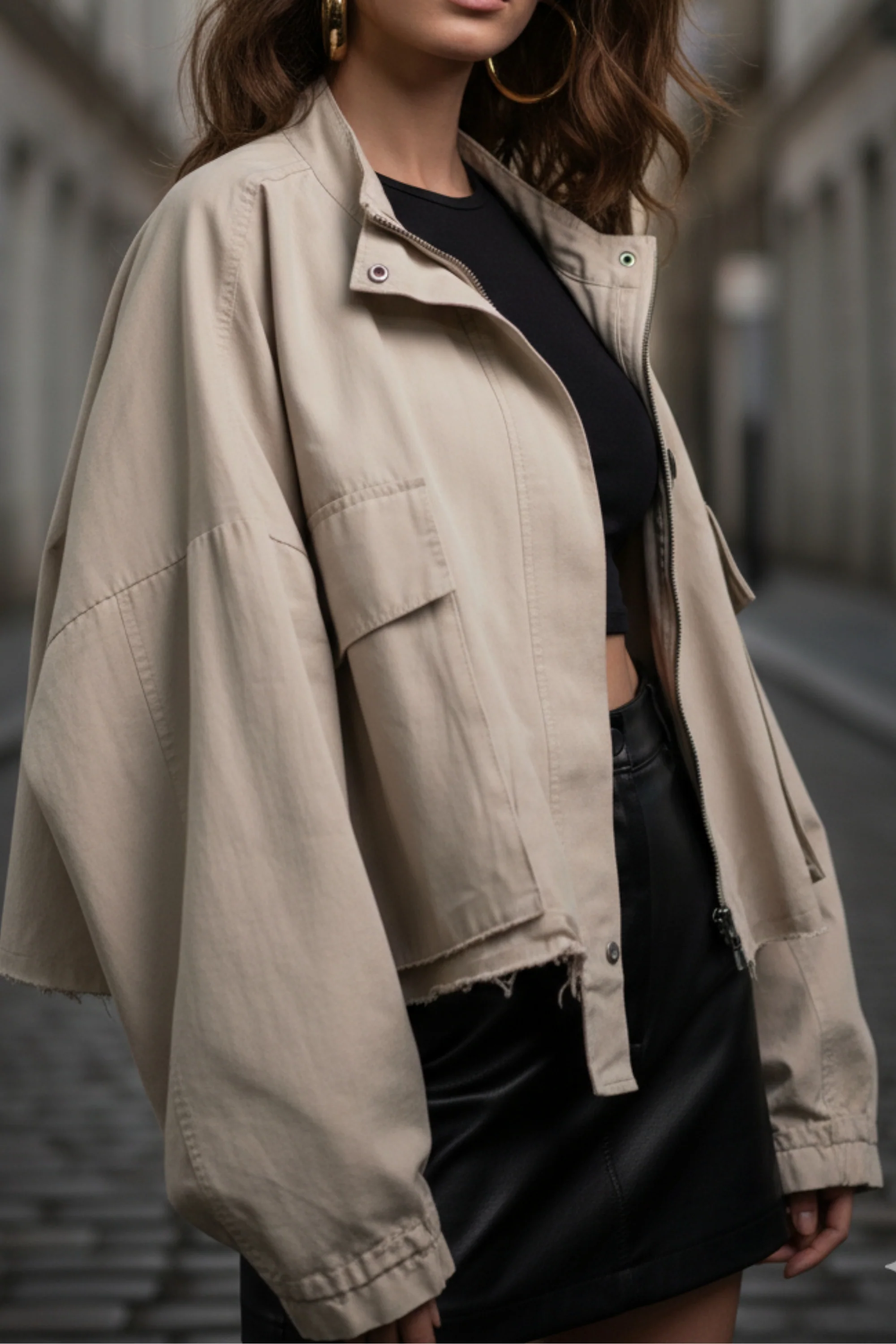 Dapper Cream Oversized Cropped Jacket