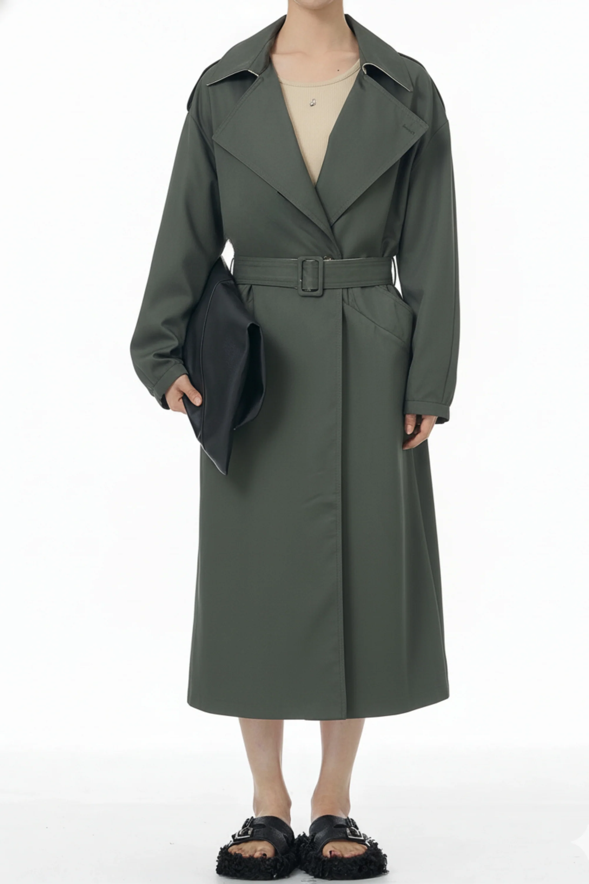 Moss Green Dual Belted Trench Coat